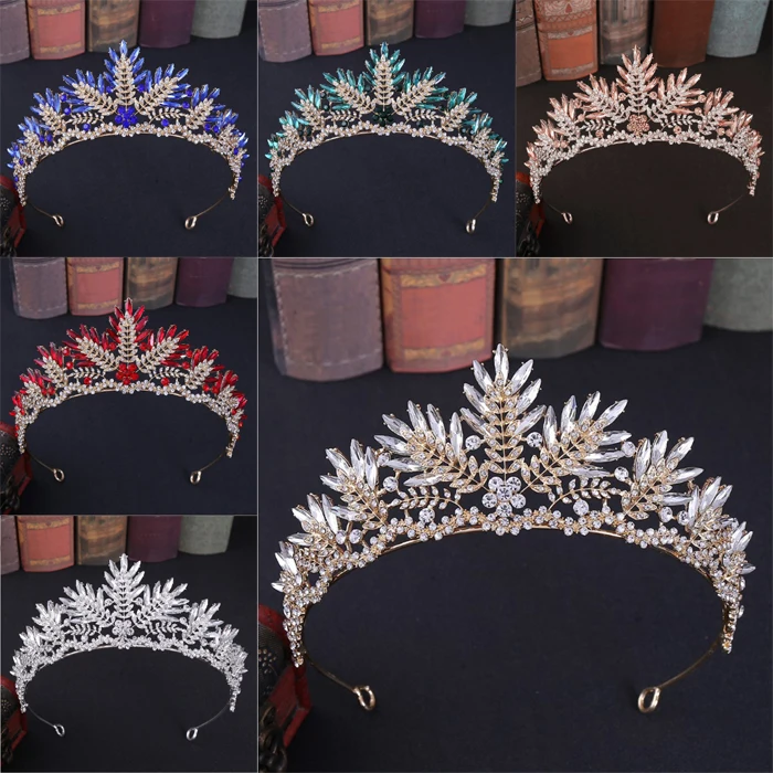 Диадемы большого размера с кристаллами свадебные тиары в форме листьев золотого