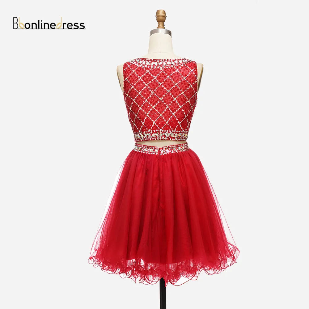 Free Shipping Homecoming Dress Tulle Two Pieces Girl Party Wear Cocktail Dresses Crystal Beaded Charming graduation robes