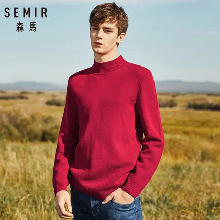 Бренд SEMIR, мужские свитера, пуловер, шерстяной, приталенный, джемперы, вязаный, теплый, толстый, осенний, корейский стиль, повседневная одежда для мужчин, пуховая одежда - Цвет: claret