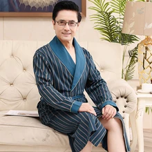 Spring Autumn Cotton Men Bathrobe With Belt Luxury Striped Towel Robe Dresses Plus Size 4XL Dressing Gown Japanese Style Kimono
