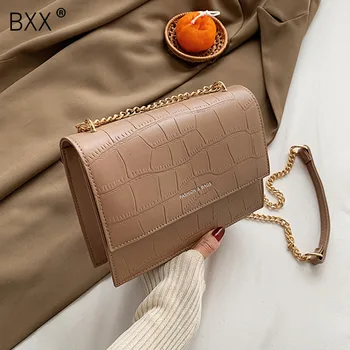 

[BXX] Small PU Leather Flap Bags For Women 2020 Winter Stone Pattern Crossbody Shoulder Handbags Branded Travel Hand Bag HO659