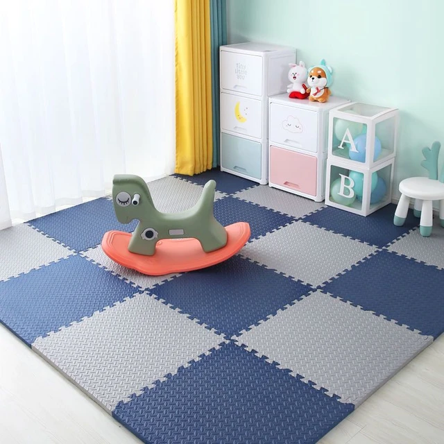Baby Foam Crawling Mat Children EVA Educational Toys Kids Soft Floor Game Mat Chain Fitness Brick Gym Game Carpet 2.5cm Thicknes Navy gray