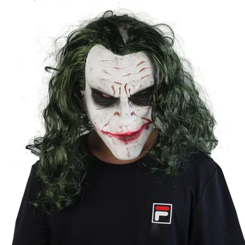 

Batman Joker Mask The Dark Knight Movie Horror Clown Cosplay Latex Masks With Green Hair Wig Scary Halloween Party Costume Props