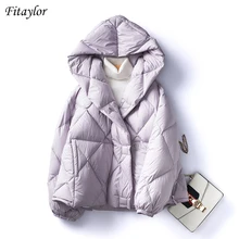 Fitaylor New Winter giacca corta in piuma leggera con cappuccio di alta qualità donna 90% piumino d'anatra bianco sciolto neve calda soffice capispalla