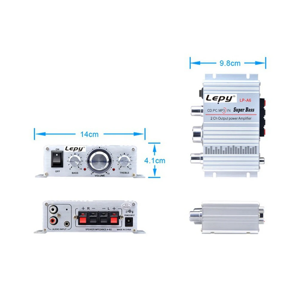 Amplifier Digital Player 2CH HiFi Stereo Audio Car Home For Mobile Phone MP3 MP4 PC Support Volume Control