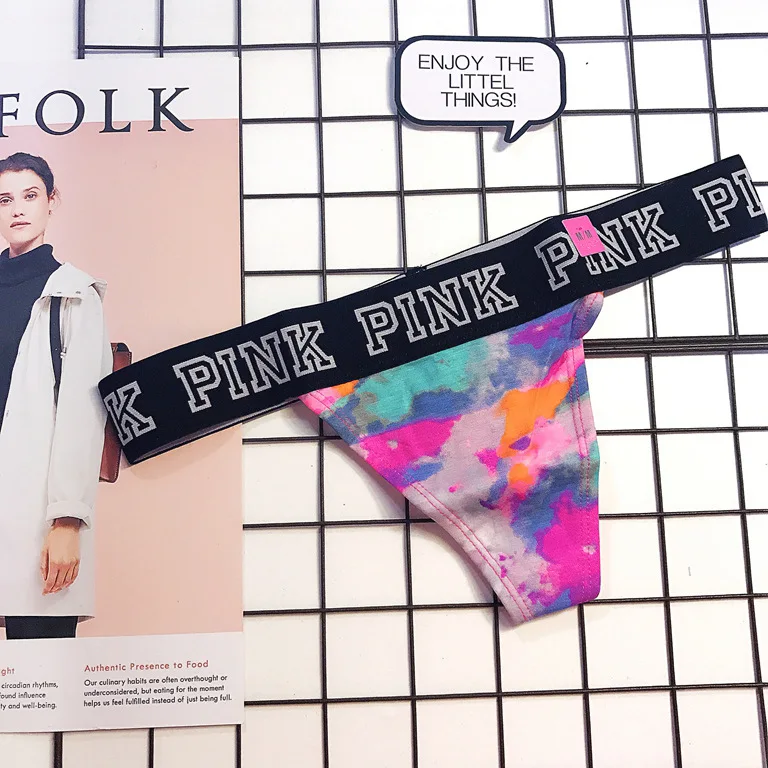 ECTUSAMAT PINK pure cotton fabrics wide-edged letters Ladies Sexy low-waist triangle T-pants 0250