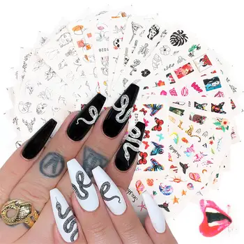 

4Pcs Butterfly Letter Cartoon Animals Water Slider Nail Sticker Colorful Printing Pattern Watermark Wraps DIY Nail Art Decor