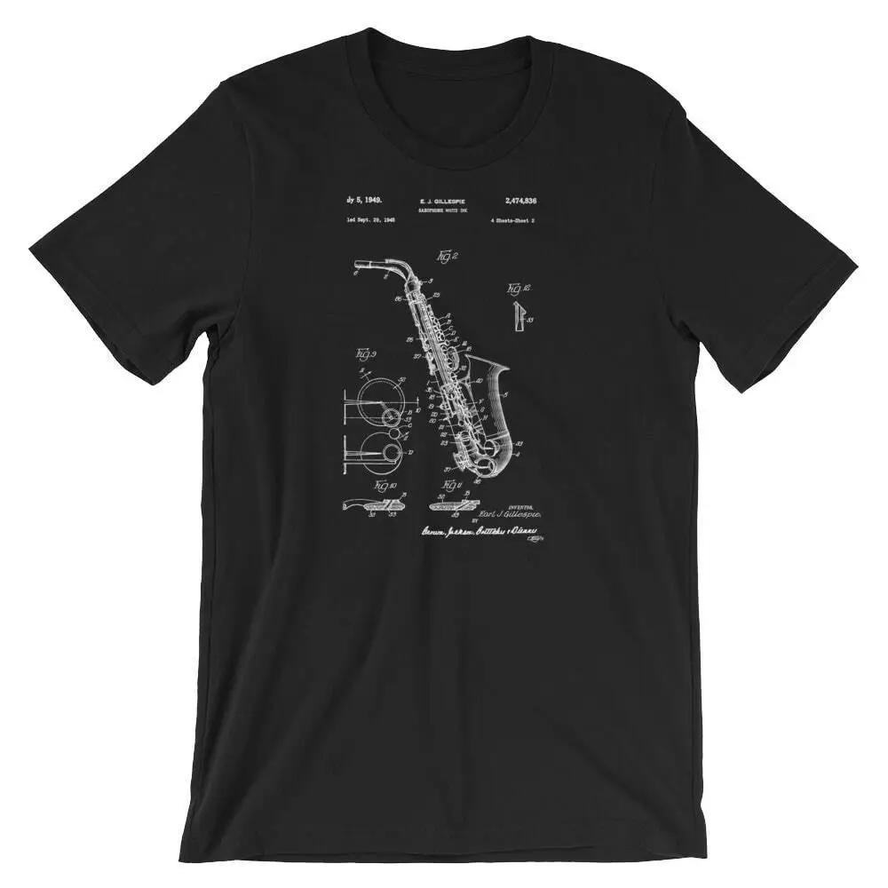 

Saxophone Patent T-Shirt. Saxophone Shirt 100% Soft Cotton Tee On Black, White Cotton Tee Shirt For Youth Middle-age Old Age