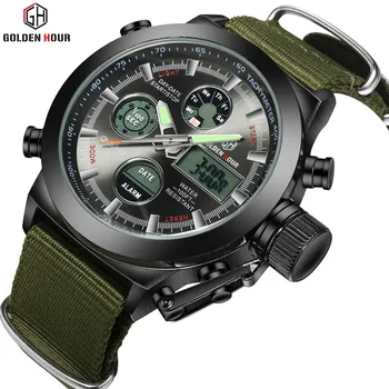

GOLDENHOUR Fashion Men's Watches Top Brand Luxury Wristwatch Waterproof Quartz Watch Dual Display Male Clock Relogio Masculino