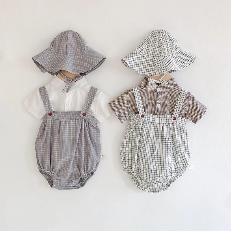 Baby Bodysuits are cool Summer Plaid Baby Bodysuits and Blouse 2 pcs New 2020 Fashion Baby Clothing Little Pumpkin Infant Girls Boys Clothes Set Baby Bodysuits classic