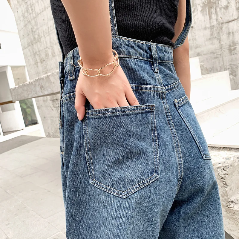 Женские Модные свободные повседневные Прямые джинсы с высокой талией, женские уличные джинсовые штаны на подтяжках в стиле хип-хоп, комбинезон, брюки