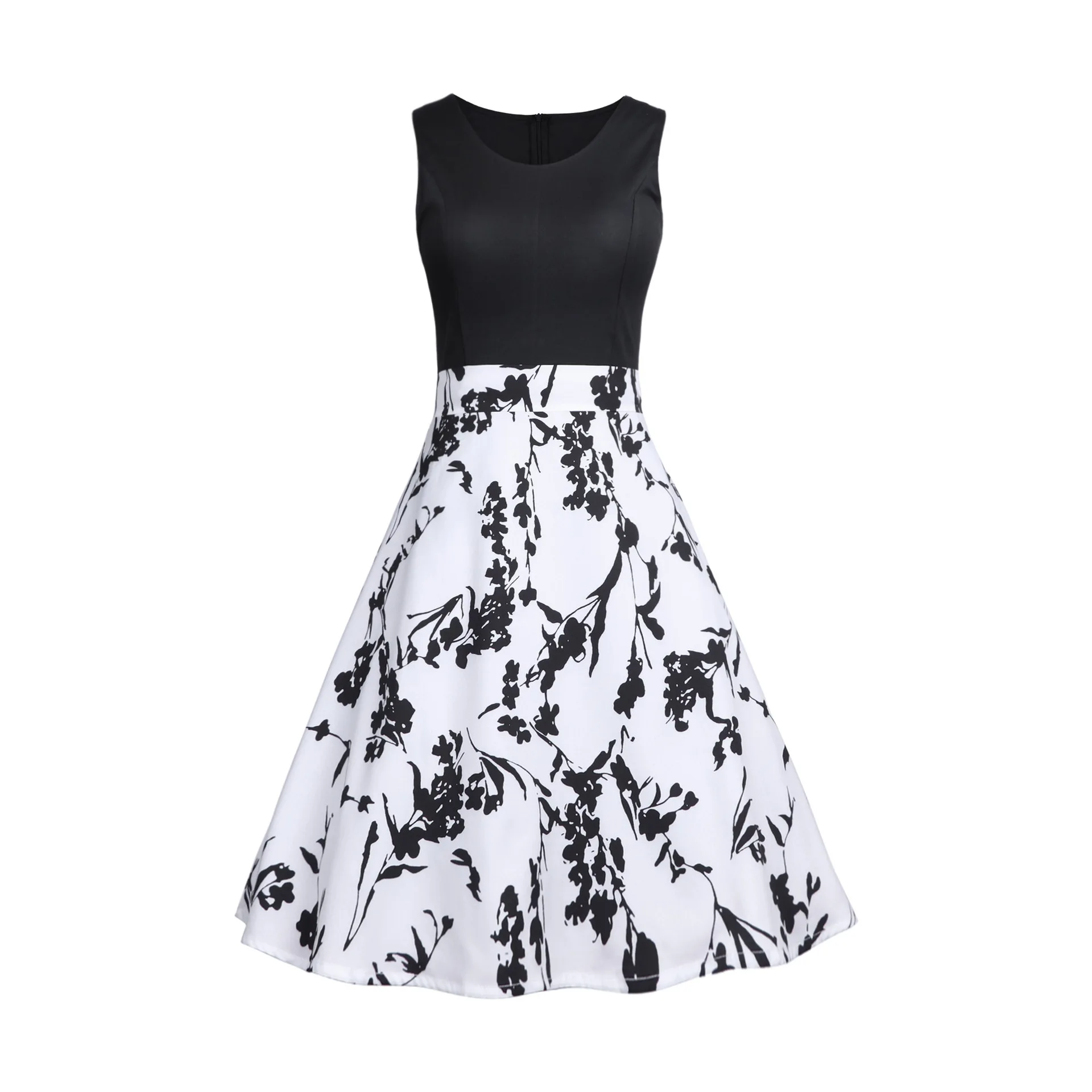 

Photo Shoot Cross Border WOMEN'S Dress Hot Selling 50s Retro Hepburn Wind Waist Hugging Big Hemline Contrast Color Floral Printe