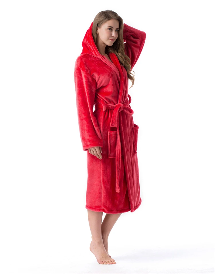 2020 Winter Kimono Robe Plush Fleece Bath Robes For Women Soft Warm Long Sleeve Hooded Nightgown Loungewear Sleepwear