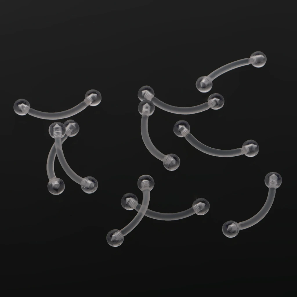 10pcs Clear Acrylic Bend Hoop Ring Bar Eyebrow Navel Belly  18G