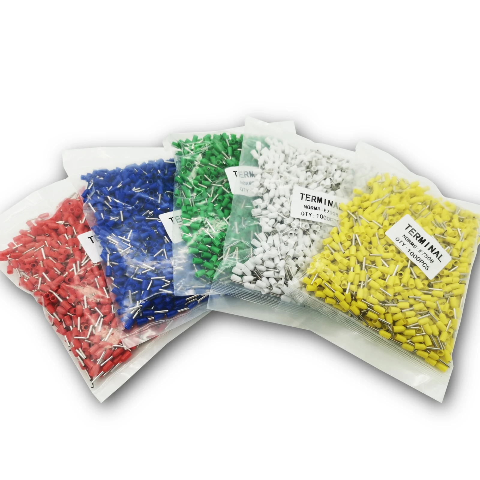 1000pcs/Pack E0508 E7508 E1008 E1508 E2508 Insulated Ferrules Terminal Block Cord End Wire Connector Electrical Crimp Terminator