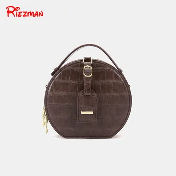 

Riezman Crocodile Handbags Crossbody Bag Small Round Bags Women's Bag 2019 New Simple Shoulder Messenger Bag Ladies Small Bags