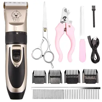 

USB Rechargeable Electric Dog Pet Hair Trimmer Grooming Remover Tools Kit w/ Brush Scissor Nail Clipper 4pcs Limit Combs