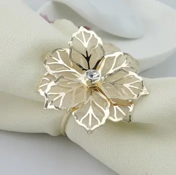 

Gold Metal Flower Rhinestone Napkin Ring Serviette Holder For Wedding Banquet Dinner Decor Table Accessories Napkin Circlesn