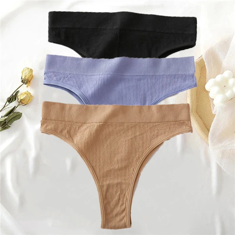 3PCS/Set Women's Cotton Panties Seamless High Waisted Thongs Comfortable Sexy Female Underpants Panties Briefs Intimates S-XL