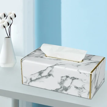 

Marble Pattern Leather Rectangular Tissue Box Desktop Paper Towel Holder Napkin Storage Container Home Office Decoration
