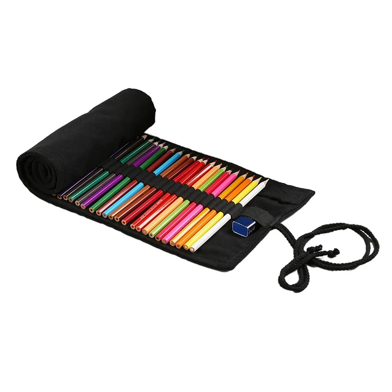 

Black Color School Pencil Case Roll 48 Holes Penal Pencil Case Canvas Large Pen Bag for Girls Boys Stationery Pouch