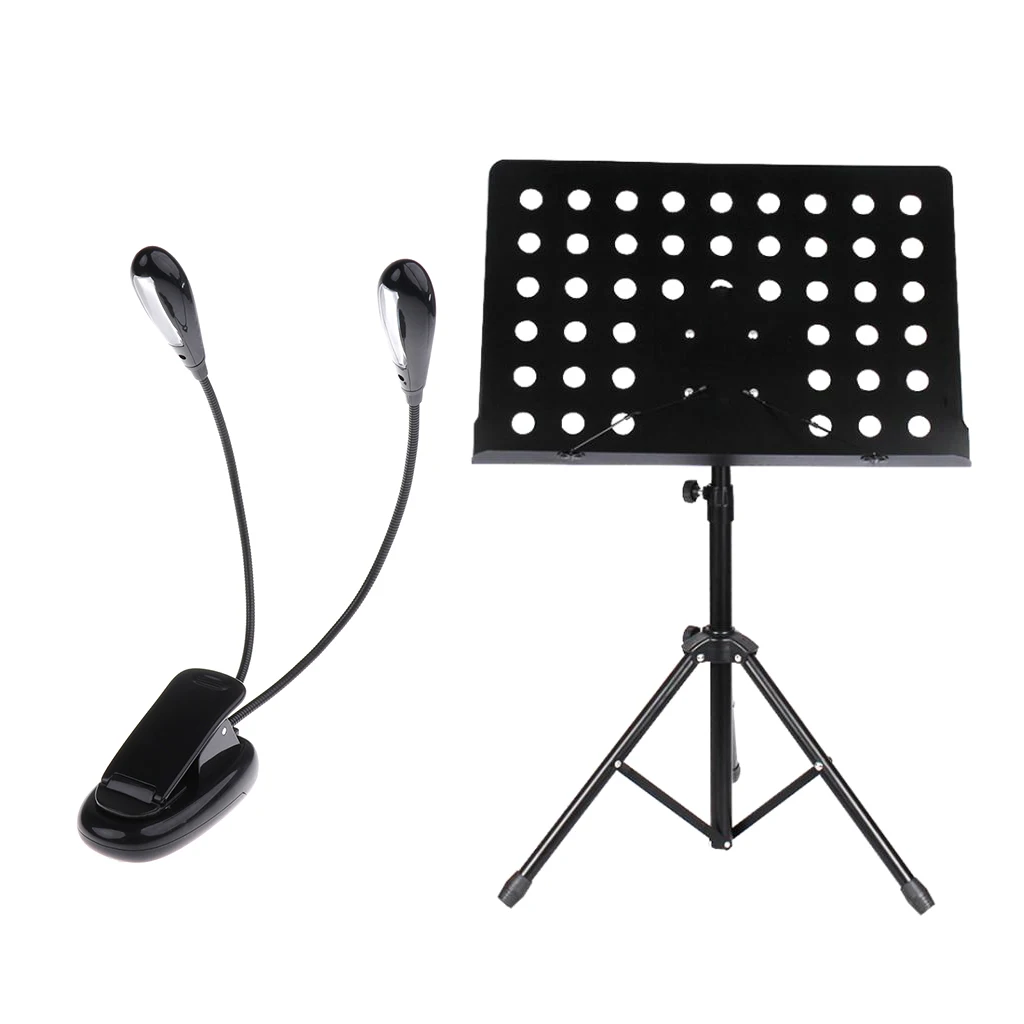 

1pc Tripod Music Stand + 2pcs Dual Arms 8 LEDs Music Score Light Lamp
