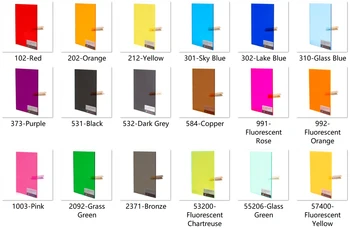 

300mm x 300mm x 3.0mm (L x W x T), Multi-Colors Acrylic (PMMA) Tinted Sheets - 8 pcs/lot