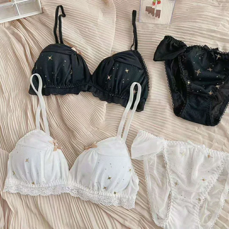Черно-белый сексуальный женский бюстгальтер без косточек и трусики комплект
