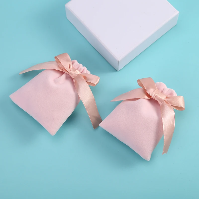 50pcs Jewelry Bag Velvet Bags with Silk Ribbon Jewelry Packaging Pouches for Wedding Party Candy Gift Present Bag Custom Logo