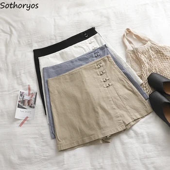 

Shorts Skirts Women Summer Zipper A-line High-waist Casual Wide-leg Loose Solid Fashion Korean Style Simple Elegant Students New