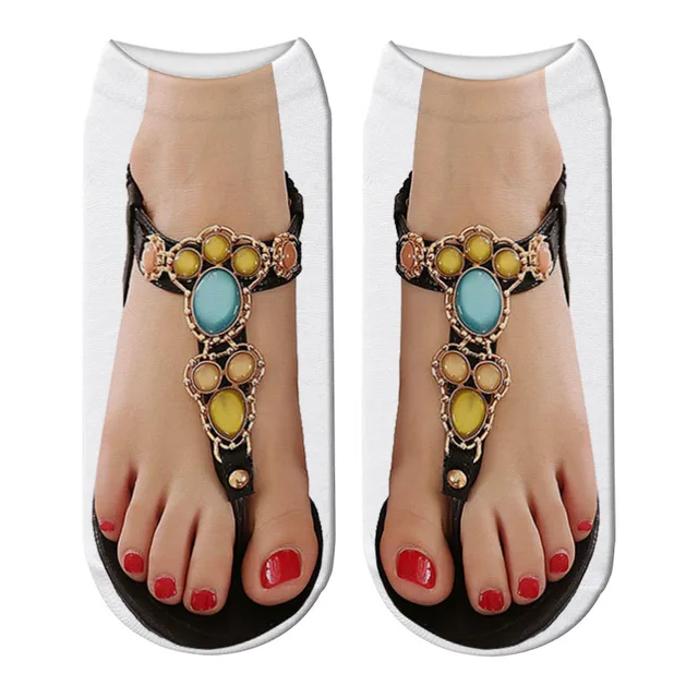 3D Funny Slippers Printed Low Ankle Cotton Socks  Fashion Harajuku  Soft Short Socks Cute Happy Boat Sox for Female Style4