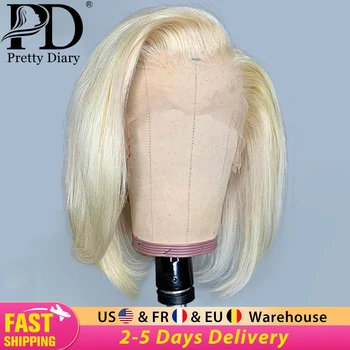 

HD Transparen 613 Blonde Short Bob Lace Front Human Hair Wigs 13x1 T Part Lace Frontal Brazilian Straight Hair Wigs for Women