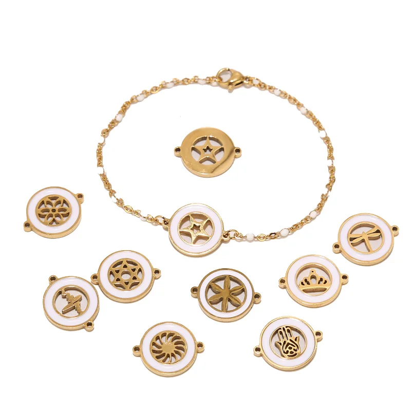 5pcs 스테인레스 스틸 1.5mm 스타 펜던트 커넥터 골드 에나멜 링크 쥬얼리 목걸이 팔찌 만들기위한 매력 비즈