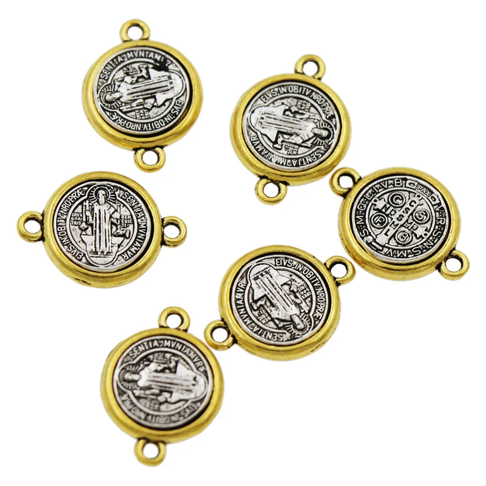 

12pcs 20.65x14.8mm Zinc Alloy And Saint St Benedict Medal Cross Spacer End Connecor Jewelry Religious L1698
