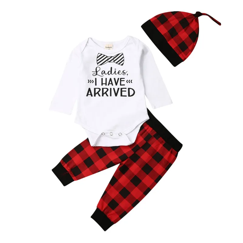 

Toddler Baby Girl Long Sleeve Letter Printed Romper +Plaid Pant Hat Outfit Clothes 3pcs Spring Autumn