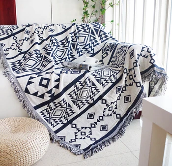 

Geometric sofa blanket cotton knitted throw bed airplane travel blanket wall hanging tapestry chair protective cover sofa towel