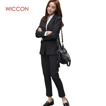 

New Spring Autumn Business Women 2 Piece Interview Suit Set Uniform Long-sleeved Blazer And Pants Office Lady Elegant Pant Suits