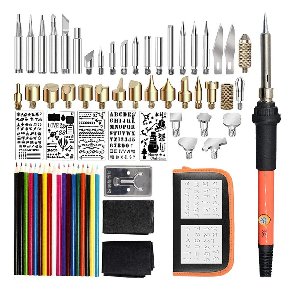 

71PCS 60W Temperature Adjustable Electric Soldering Iron Kit Wood Burning Pen Set Carving Pyrography Tools Welding Heat Pencil