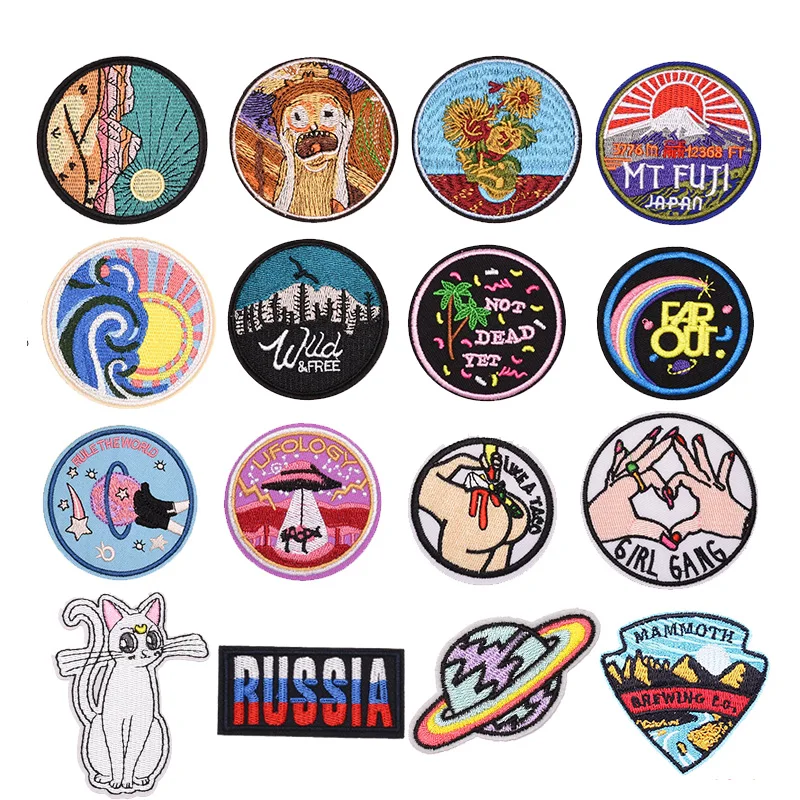 

Round Landscape Scenery Oil Painting Patches On Clothes Diy Embroidered Stickers On Clothes Iron On Patches Applique Badges