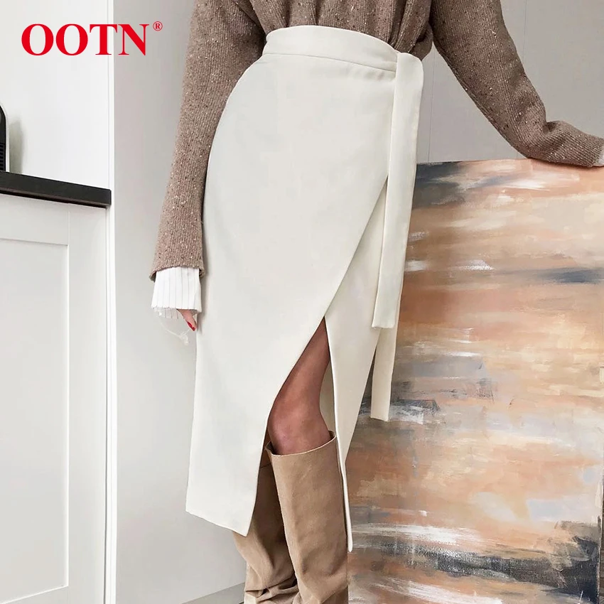 OOTN винтажная коричневая Асимметричная юбка с запахом, Осень-зима, замшевые миди юбки с высокой талией, Женская длинная юбка, офисная, цвета хаки, мода