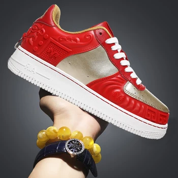 

Men National Tide Chinese Style Totem Version Super Fiber Leather Shoes Flat Heel Wear Totem Classic Retro X Large Size Shoes