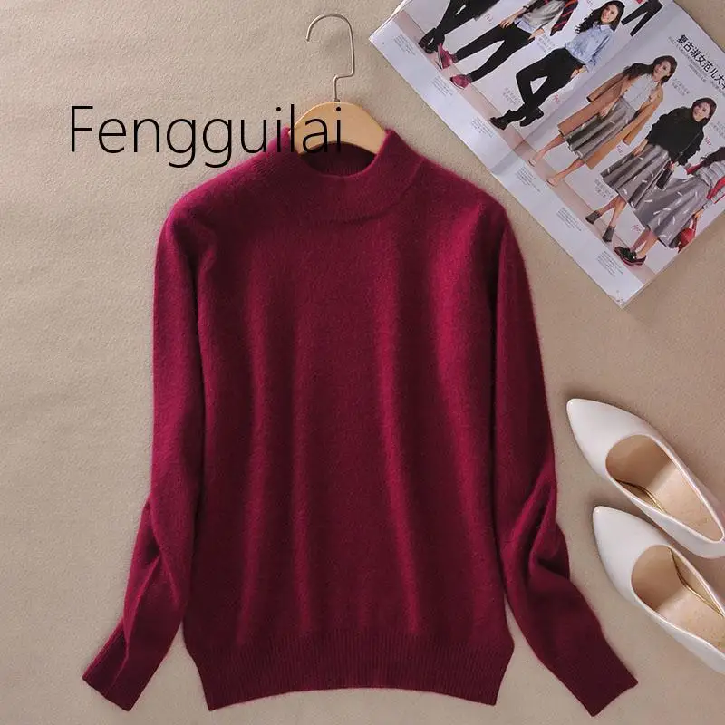 2020 Women  Cashmere WooL Blend Sweater And Pullover Long Sleeve Knitted Half Turtleneck Pullover Women Winter Knit-wear Sweater