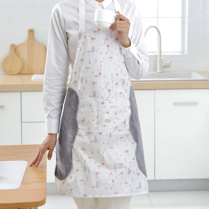 

19 New Style Northern European-Style Waterproof Anti-Oil Cotton Linen Apron Kitchen Side Edge Hand Cleaning Large Pocket Apron