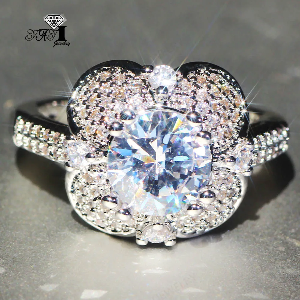 

YaYI Jewelry Fashion Princess Cut Prong Setting White Cubic Zirconia Silver Color Engagement Wedding Party Leaves Gift Rings