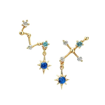 

Solid sv925 Big Dipper Constellation Earrings Dainty CZ Starburst North Star Stud Earrings Vermeil Lovely Gold Polaris Earrings
