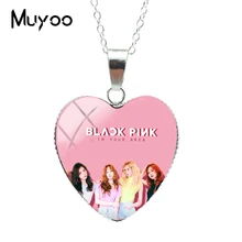 Новая мода Корея Поп BLACKPINK группа сердце бижутерия со стеклянными кабошонами ожерелье ручной работы Сердце Подвески Подарки для поклонников HZ3