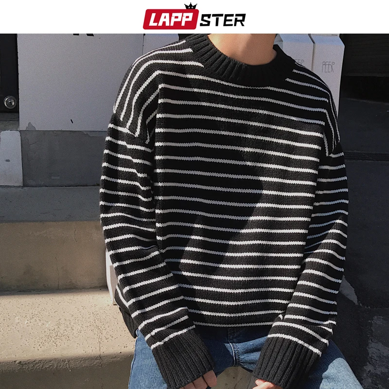 

LAPPSTER Men Korean Fashions Fall Striped Sweater 2019 Mens Colorful Pullover Streetwear Sweaters Couple Black Oversized Clothes