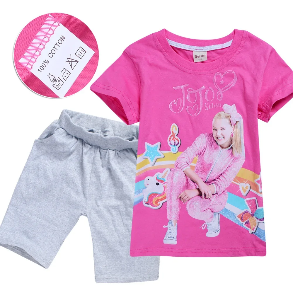 JOJO SIWA/Детские футболки хлопковые футболки для маленьких девочек комплекты с короткими рукавами для мальчиков и девочек футболки Одежда для девочек 10-12 лет