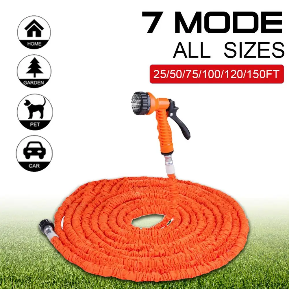 

25ft/50ft/75ft/100ft/125ft/150ft Upgrade Expandable Flexible Water Hose Pipe Car Washing Gardening Hose with 7 Function Nozzle