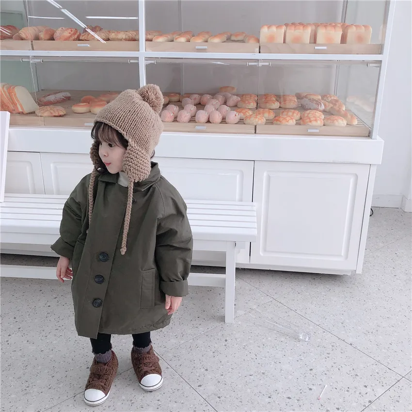 Honey Angle/осенне-зимние детские пальто для девочек и мальчиков, длинная хлопковая куртка с длинными рукавами в Корейском стиле для детей, одежда для малышей 12 мес.-6 лет